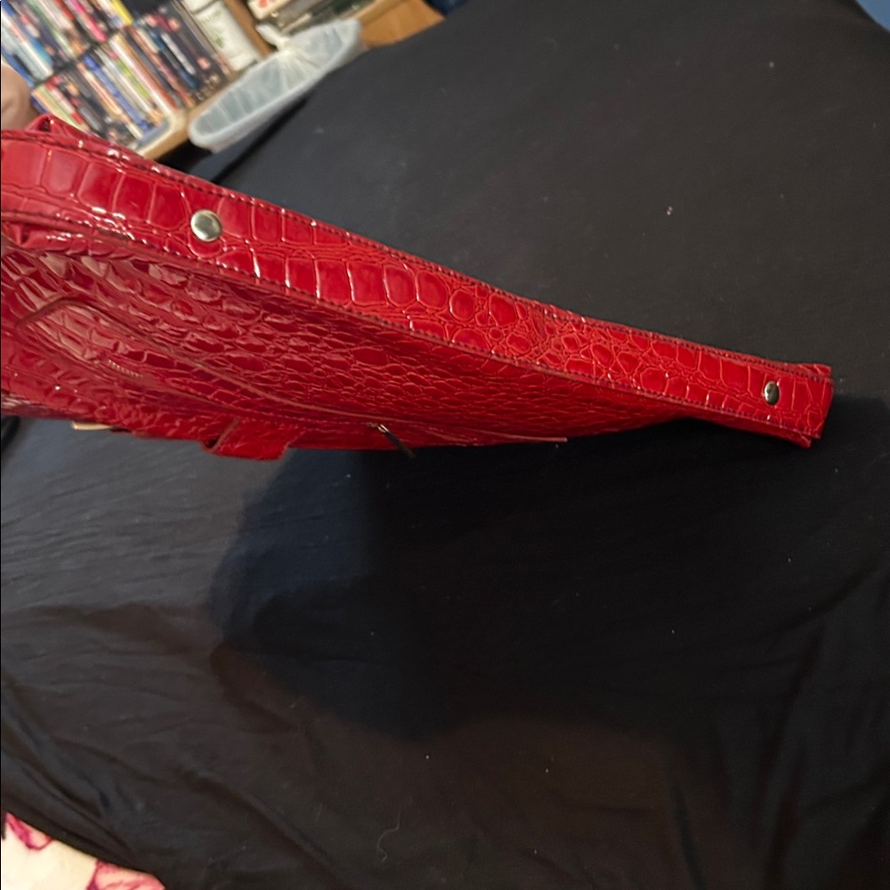 Red Embossed Bag with Script Design - Picture 3 of 7